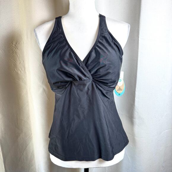 NWT prAna Kayana Strappy Tankini Swimsuit Top Black 38 D Sz L Econyl UPF 50+ - Picture 1 of 9